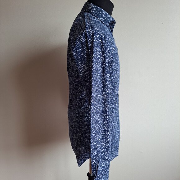 New Bruun & Stengade Men's Slim Fit Floral Button Down Blue Shirt Size 40 - Picture 4 of 16